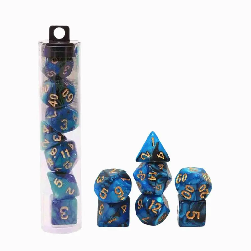 Blue Mix Black Dice DND Polyhedral Dice Set for Dungeon and Dragons D&D RPG Role Playing Games 7-Die Set