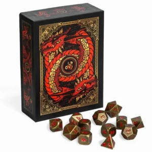 Dungeons and Dragons Dice and Tray,Antique Copper Solid Metal Polyhedral D&D Dice Set of 12 Old Copper Metal RPG Role Playing Game Dice 12pcs Set