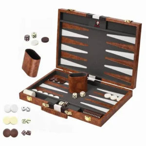 Fobone Top Backgammon Set - Classic Board Game Case - 2 Players - Best Strategy & Tip Guide - Available in Small, Medium and Large Sizes (Brown, Medium)