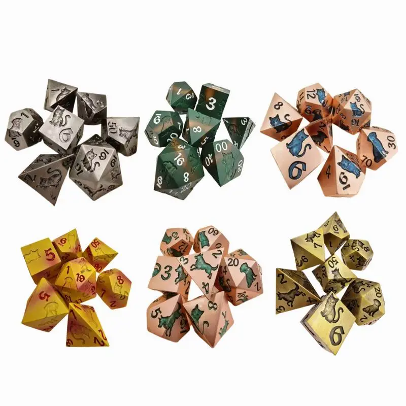 Metal DND Cat Dice Polyhedral RPG Dice Set with Gift Case for Dungeons Dragons Role Playing Game, 7PCS D and D Dice D6 D8 D10 D12 D20 D%