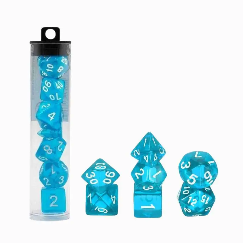 Polyhedral Dice Set, 7 Pcs Acrylic Dice for Role Playing Table Games Tabletop Gaming Accessories, Transparent Water Blue