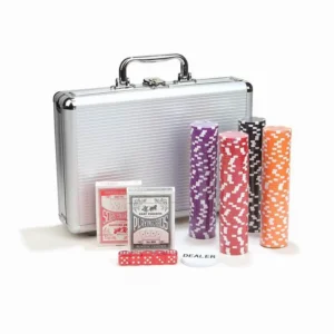 200Pcs Poker Chips Set for Texas Holdem,Blackjack, Tournaments with Aluminum Case,2 Decks of Cards, Dealer, Small Blind, Big Blind Buttons and 5 Dice,11.5 Gram