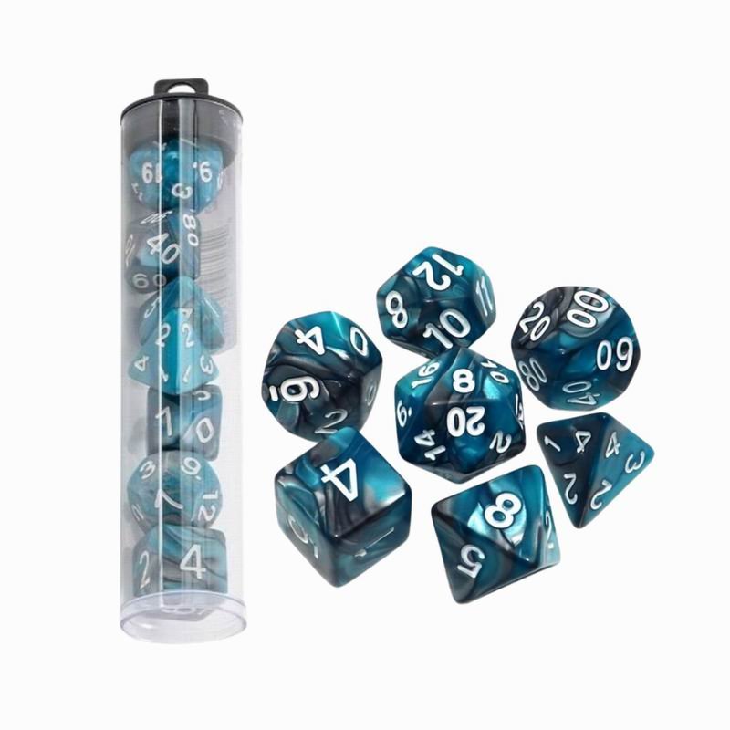 7件套DND骰子套装RPG多面骰子,适用于龙与地下城MTG D&D D20 D12 D10 D8 D6 D4(湖蓝色和银色)