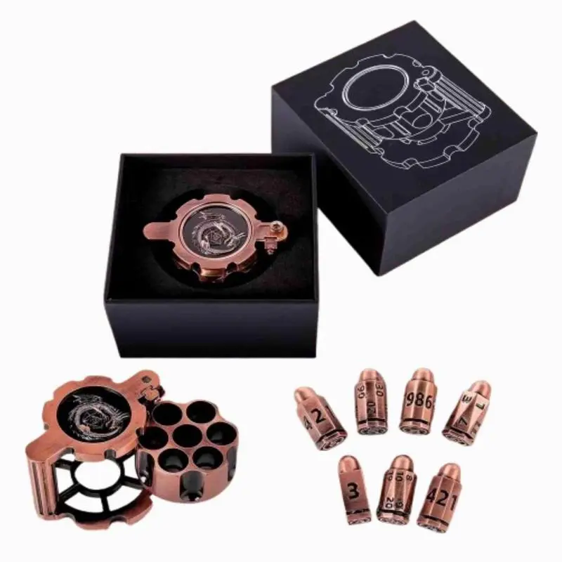 Metal Polyhedral Bullet Dice Set of 7 with Spinning Revolver Cylinder Container - Cyberpunk Style Dice for D&D, Sci-Fi, War, or Crime Theme Tabletop Games - 图片 3