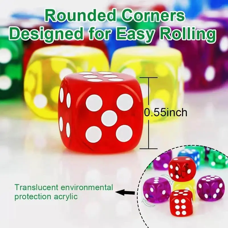 D6 Colored Dice Set - 14mm Classic Six-Sided Game Dice with Bold Pips for Easy Reading, Perfect for Board Games, DND, RPG, Yahtzee, Math Teaching, Party Favors (10pcs)