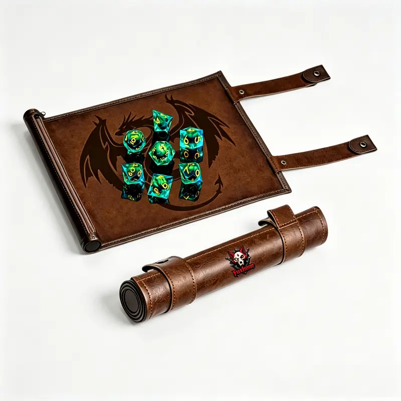 Dice Mat Tray Rolling Mat with Zipper PU Leather Folding Scroll Dice Bag Holder Table Christmas Game Accessories